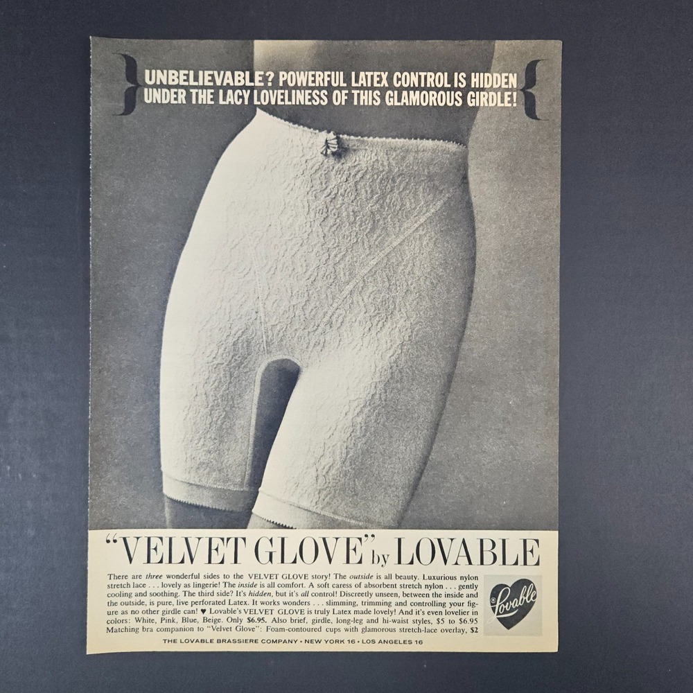 1961 Velvet Glove Lace Girdle Lovable Brassiere Company Vintage‎ Print Ad Sexy